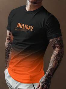 Manfinity Homme 男士字母圖案漸層T恤 - 彩色 - 查看 1