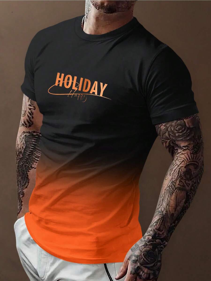 Manfinity Homme 男士字母圖案漸層T恤 - 彩色 - 查看 1