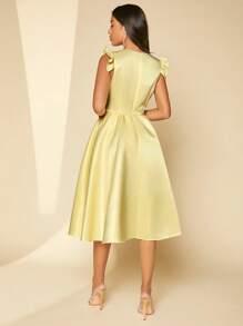 SHEIN Belle Solid Ruffle Trim Satin Bridesmaid Dress - Yellow - View 2