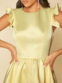 SHEIN Belle Solid Ruffle Trim Satin Bridesmaid Dress - Yellow - View 4
