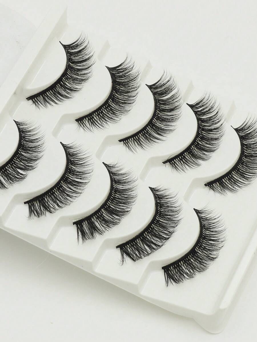 AYRMILLA 5对装自然蓬松柔软3D浓密貂毛假睫毛，纤长多层睫毛，短款浓密假睫毛，适用于婚礼、夜店、日常工作会议等场合的化妆套装，佩戴舒适，妆效自然，手工制作，妩媚动人，拉长眼型，逼真自然，整条假睫毛，持久浓密，热门美妆工具，全套假睫毛，睫毛嫁接套装，条状假睫毛，睫毛，假睫毛，假睫毛 - 黑色 - 查看 1