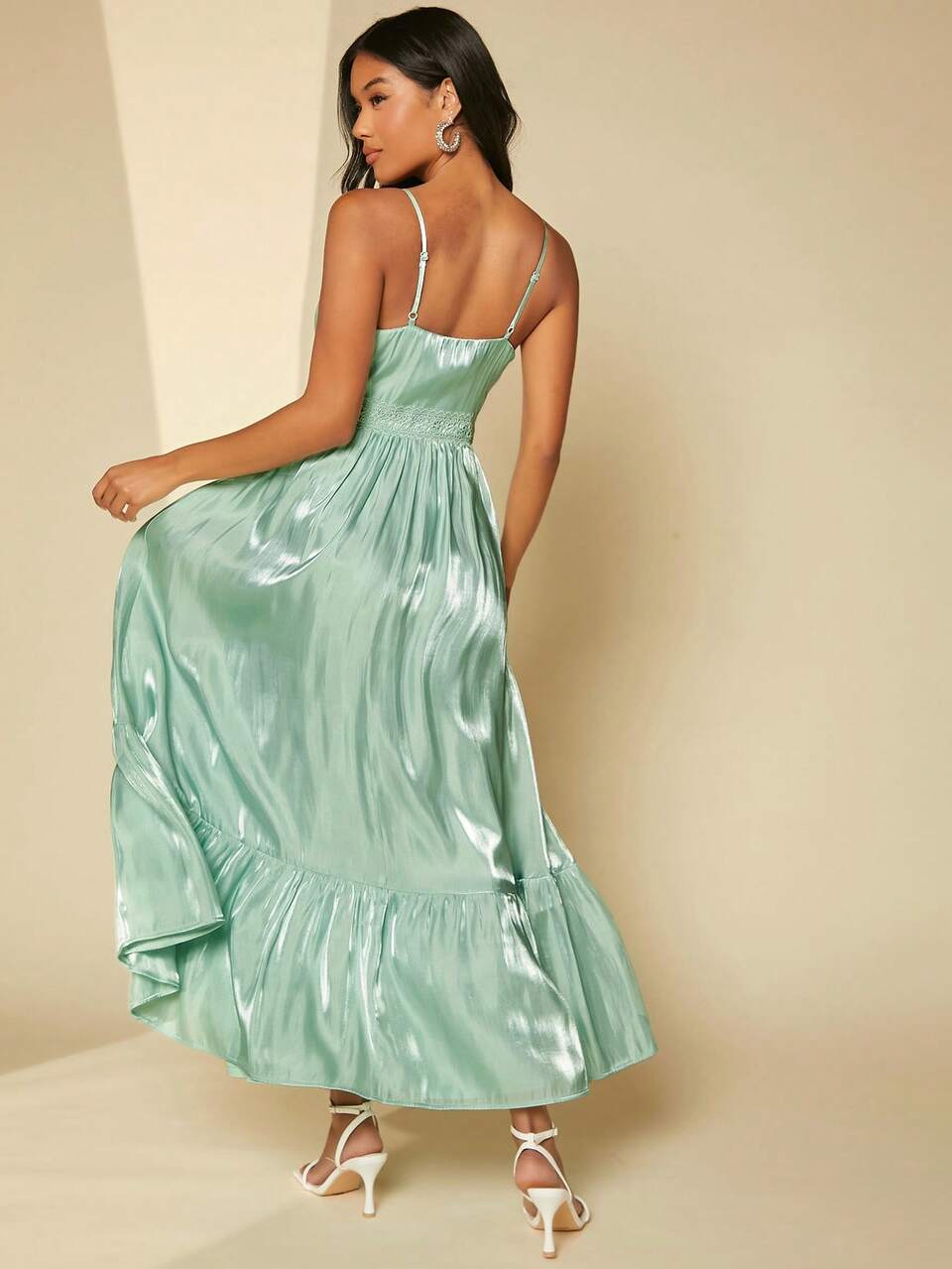 Ruffle Hem Satin Cami Bridesmaid Dress