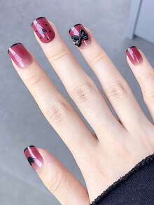 24pcs Short Square Heart Print Fake Nail & 1sheet Tape & 1pc Nail File - Multicolor - View 1