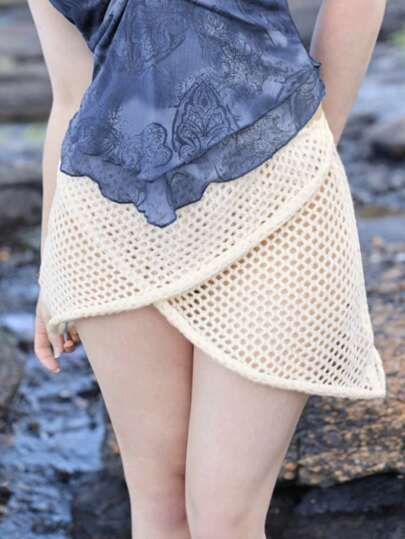Fairycore Hollow Out Wrap Knit Skirt