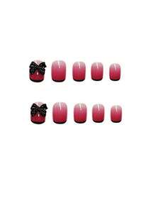 24pcs Short Square Heart Print Fake Nail & 1sheet Tape & 1pc Nail File - Multicolor - View 4