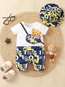 Bebé niño Mono con estampado de dibujos animados & Sombrero - Multicolor - Ver 1