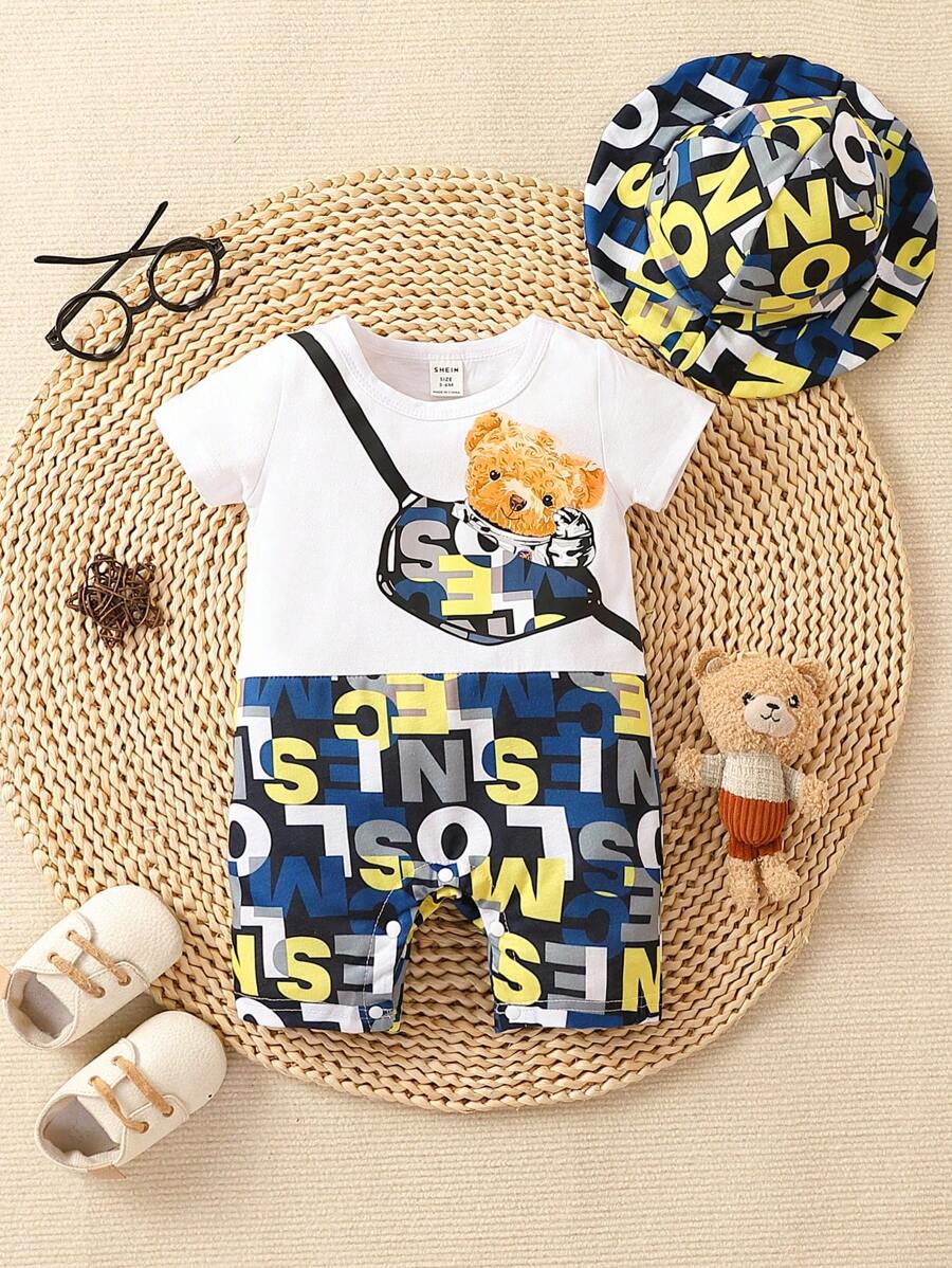 Đứa bé trai Đồ họa Hoạt hình Romper & Mũ - Nhiều màu - Xem 1