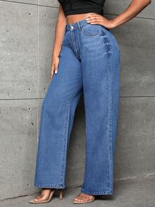 SHEIN SXY 直筒牛仔褲 - 中等水洗藍 - 查看 4