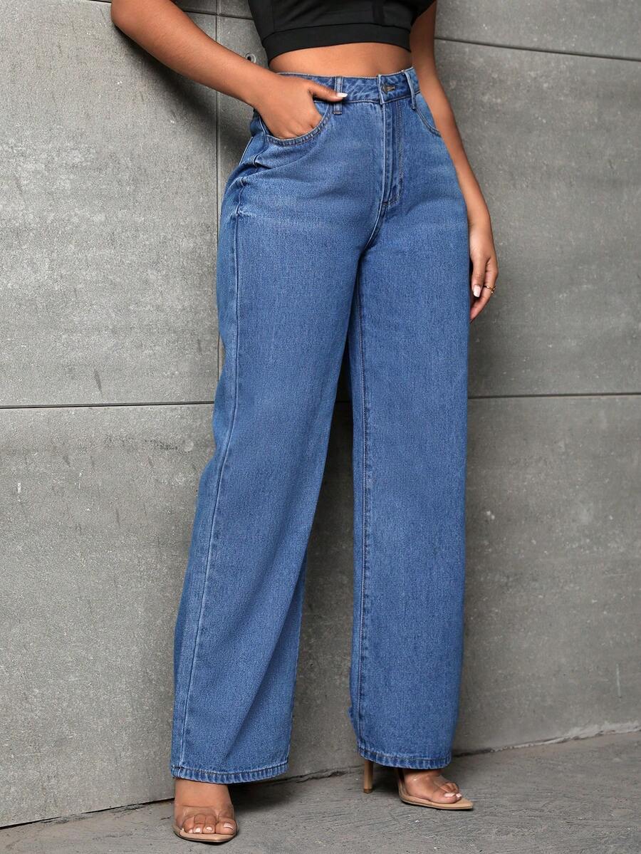 SHEIN SXY 直筒牛仔褲 - 中等水洗藍 - 查看 1