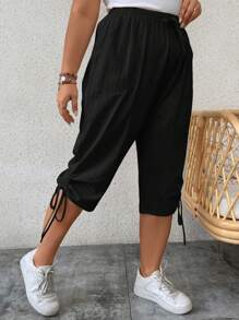 EMERY ROSE Quần Plus Size Dây kéo Thắt nút Túi màu trơn Giải trí - màu đen - Xem 5