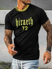 Aesthetic Post--Men Letter Graphic Contrast Trim Tee - Black - View 2