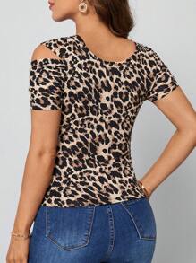 Lavishia 豹紋印花不對稱領T恤 - 彩色 - 查看 2