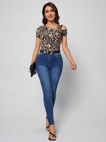 Lavishia 豹紋印花不對稱領T恤 - 彩色 - 查看 3