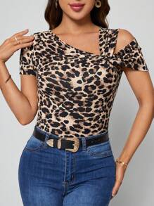 Lavishia 豹紋印花不對稱領T恤 - 彩色 - 查看 4