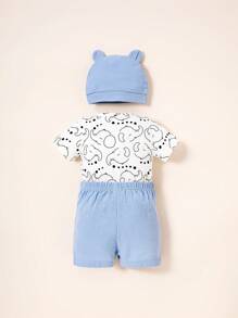 SHEIN 男嬰卡通圖案連體衣和短褲和帽