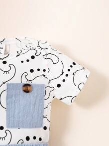 SHEIN 男嬰卡通圖案連體衣和短褲和帽