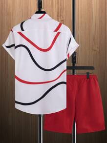 Manfinity RSRT Men Graphic Print Shirt & Shorts Set, Cozy Outfits - Red and White - View 2