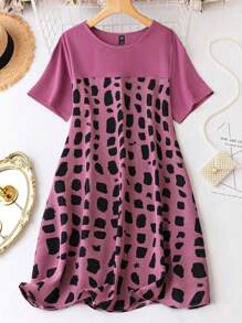 SHEIN LUNE Plus Graphic Print Tunic Dress - Purple - View 1