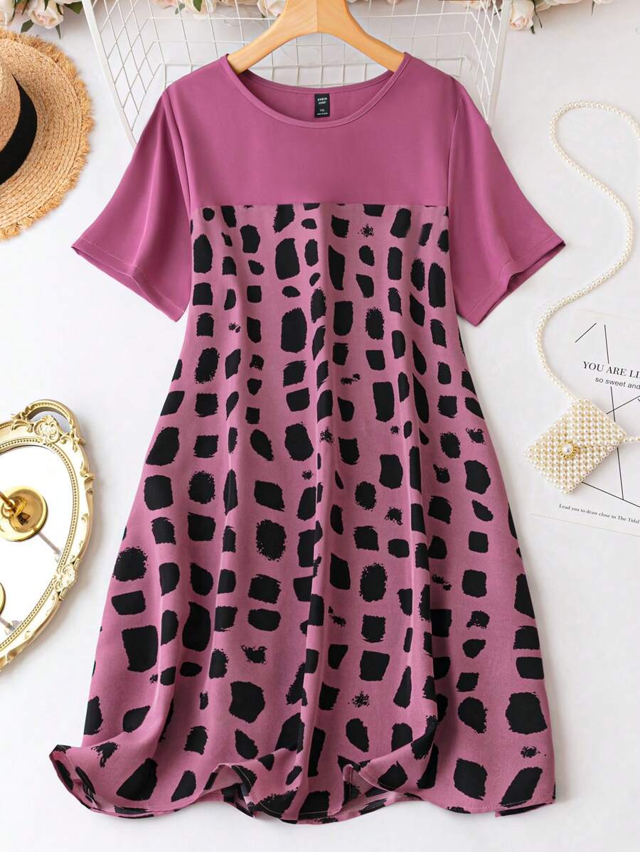 SHEIN LUNE Plus Graphic Print Tunic Dress - Purple - View 1