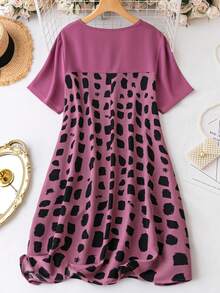 SHEIN LUNE Plus Graphic Print Tunic Dress - Purple - View 2