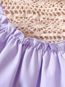 SHEIN Baby Floral Appliques Frill Trim Raglan Sleeve Dress - Lilac Purple - View 3