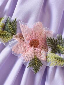 SHEIN Baby Floral Appliques Frill Trim Raglan Sleeve Dress - Lilac Purple - View 4