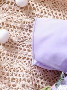 SHEIN Baby Floral Appliques Frill Trim Raglan Sleeve Dress - Lilac Purple - View 6