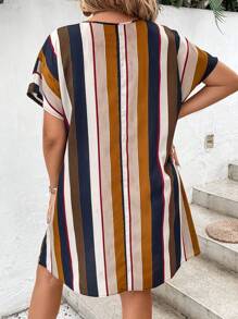 SHEIN LUNE Dress Ukuran Plus Striped Casual - MultiWarna - View 2