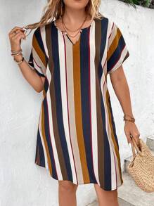 SHEIN LUNE Dress Ukuran Plus Striped Casual - MultiWarna - View 6