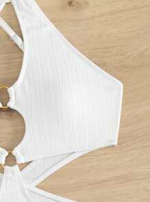 Bộ đồ bơi một mảnh hở vai hở vòng, dành cho kỳ nghỉ hè ở bãi biển - trắng - Xem 5