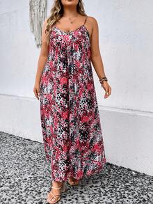 SHEIN LUNE Đầm Plus Size Viên lá sen Tất cả trên in Boho - Nhiều màu - Xem 4