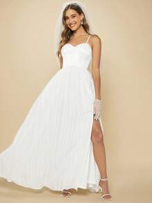 SHEIN Belle 高衩緊身上衣吊帶婚紗連衣裙不附面紗 - 白色 - 查看 2