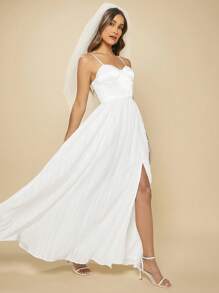 SHEIN Belle 高衩緊身上衣吊帶婚紗連衣裙不附面紗 - 白色 - 查看 5