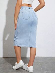 Jeanoix Split Thigh Denim Skirt - Light Wash - View 3