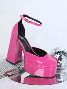 人造亮面PU皮革包頭高跟鞋 - 紫羅蘭色 - 查看 2