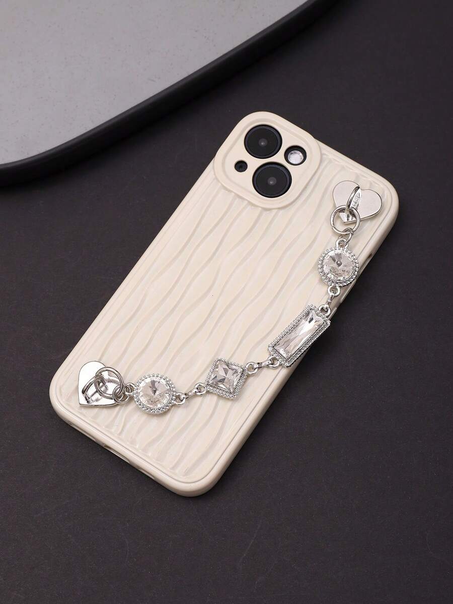 水鑽裝飾手機手繩 - 白色 - 查看 1