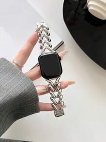 Geometric V-Shaped Three-Dimensional Metal Strap With Manual Adjustment Of Bracelet Length, Business Minimalist Design Suitable For Apple Watch Strap 38mm 40mm 41mm 42mm 44mm 45mm 49mm Compatible With Apple Smartwatch Series SE 9 8 7 6 5 4 3 2 1 Watch Strap Replacement, - Silver - View 6