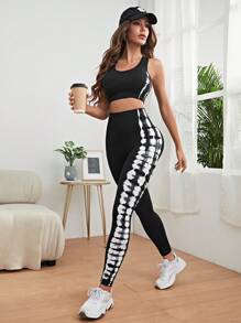 Yoga Trendy 紮染運動套裝 - 黑與白 - 查看 5