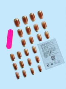 24 件短款棺材法式假指甲、1 个指甲锉和 1 片胶带，用于指甲贴合，美甲用品，美甲 - 彩色 - 查看 1