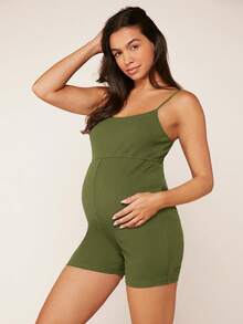 SHEIN Maternidad Mono de tirantes unicolor - Verde militar - Ver 3