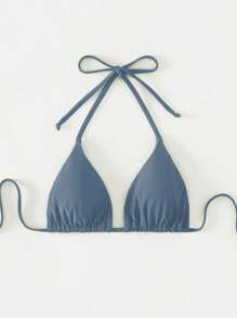 Swim Basics Áo Tops Bikini Nữ Buộc lại màu trơn - Màu xám đen - Xem 4