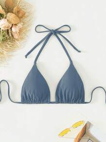 Swim Basics Áo Tops Bikini Nữ Buộc lại màu trơn - Màu xám đen - Xem 6