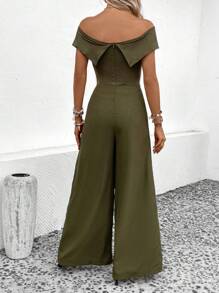 SHEIN Clasi Áo liền quần nữ Hội Chữ thập Dây kéo màu trơn Thanh lịch - xanh quân đội - Xem 2