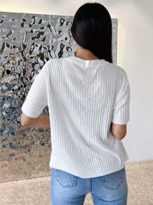 DAZY 字母刺繡條紋針織上衣 - 白色 - 查看 2