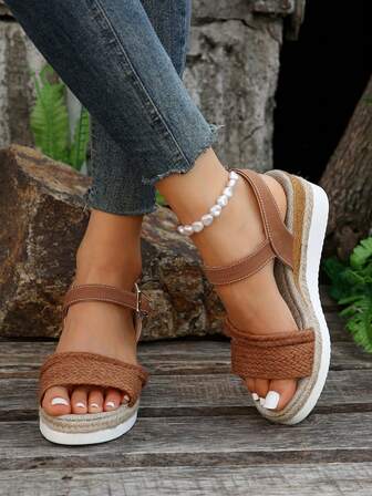 女士坡跟厚底涼鞋