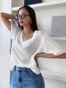 DAZY 字母刺繡條紋針織上衣 - 白色 - 查看 9