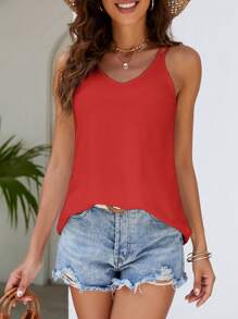 SHEIN VCAY Áo khoác và áo lót dành cho xe tăng nữ Cắt ra màu trơn Giải trí - Đỏ - Xem 1