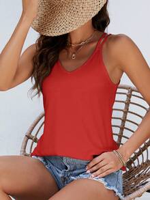 SHEIN VCAY Áo khoác và áo lót dành cho xe tăng nữ Cắt ra màu trơn Giải trí - Đỏ - Xem 5