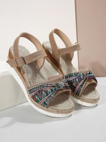 Women Geometric Pattern Ankle Strap Wedge Sandals, Vacation Sandals - Multicolor - View 3