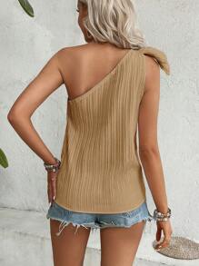 SHEIN VCAY Áo sơ mi nữ Thắt nút Xếp li màu trơn Giải trí - Màu be - Xem 2